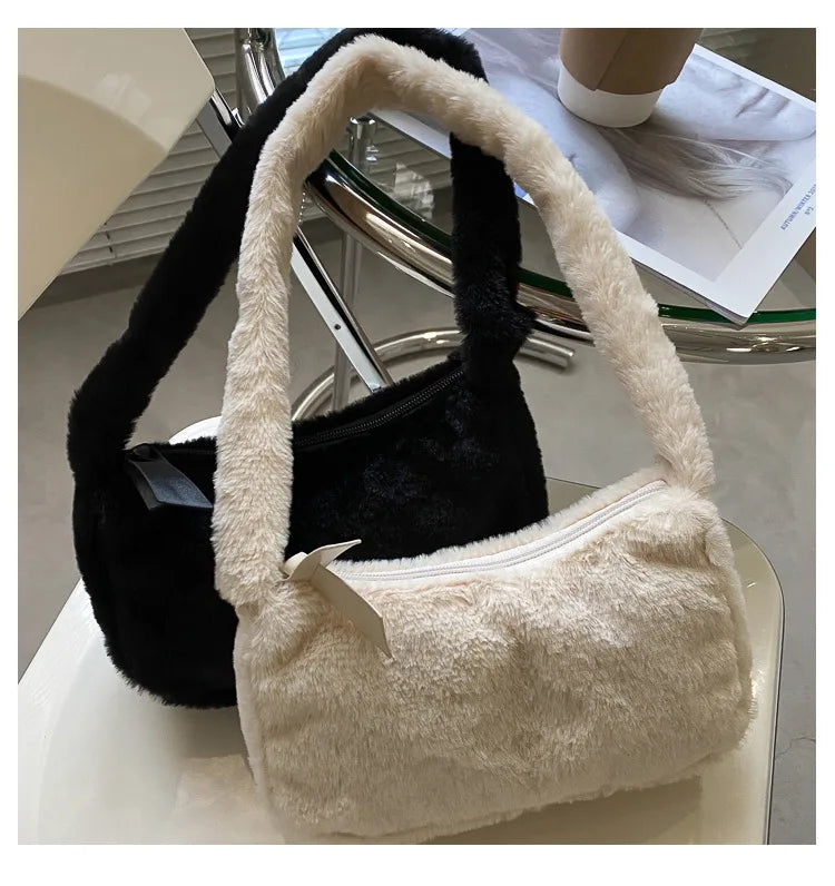 Sac à bandoulière souple en peluche de conception simple pour femmes | Pochette et sac à main en fourrure pour dames d'hiver (sac à main pour femmes à la mode)