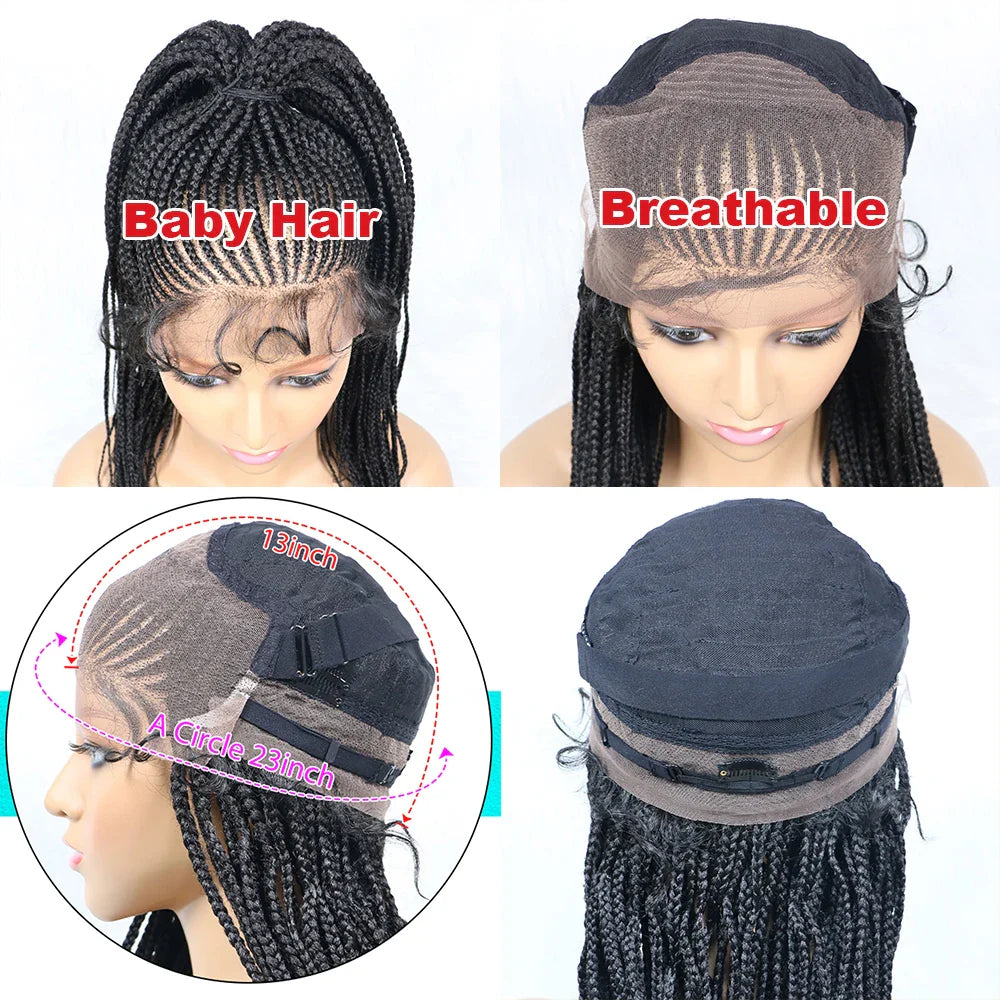 Perruque tressée Kima Cornrow & Bantu Knot | Tresses collées | Entièrement lacée | Cheveux synthétiques résistants à la chaleur