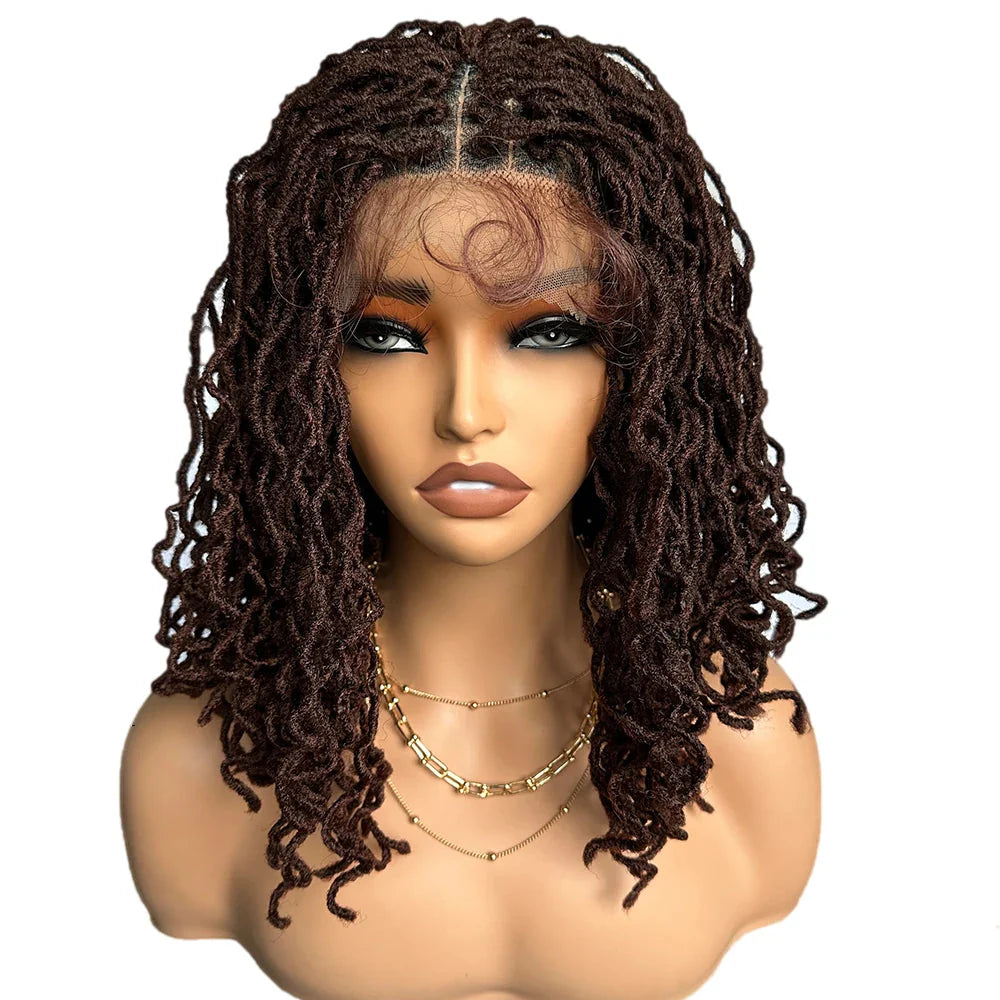 Perruque avant en dentelle rousse cuivrée de 14" | Fausses locs | Dreadlocks courtes tressées | Perruque tressée synthétique