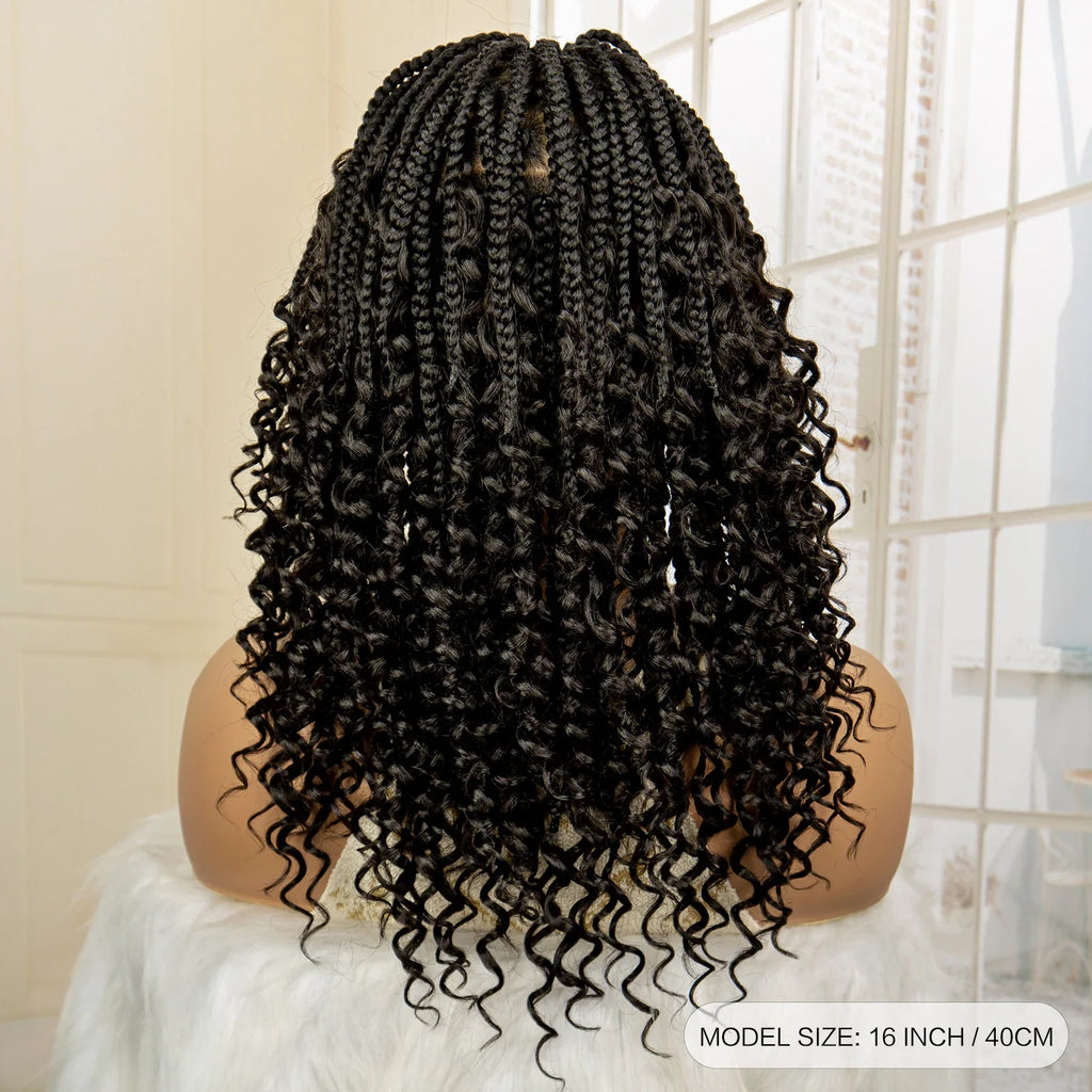 Perruque de tresses carrées bordeaux 14" | Entièrement lacée | Fibre Kanekalon | Tresses bohèmes | Pour femmes
