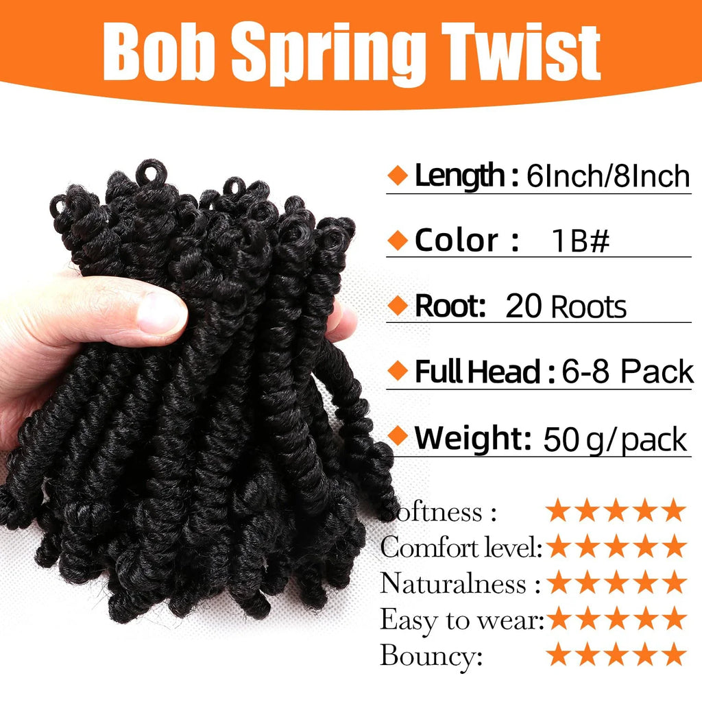Tresses Bob Spring Twist au crochet | Tresses Passion pré-torsadées | Tresses pré-bouclées | 15-20 cm | 20 mèches/paquet