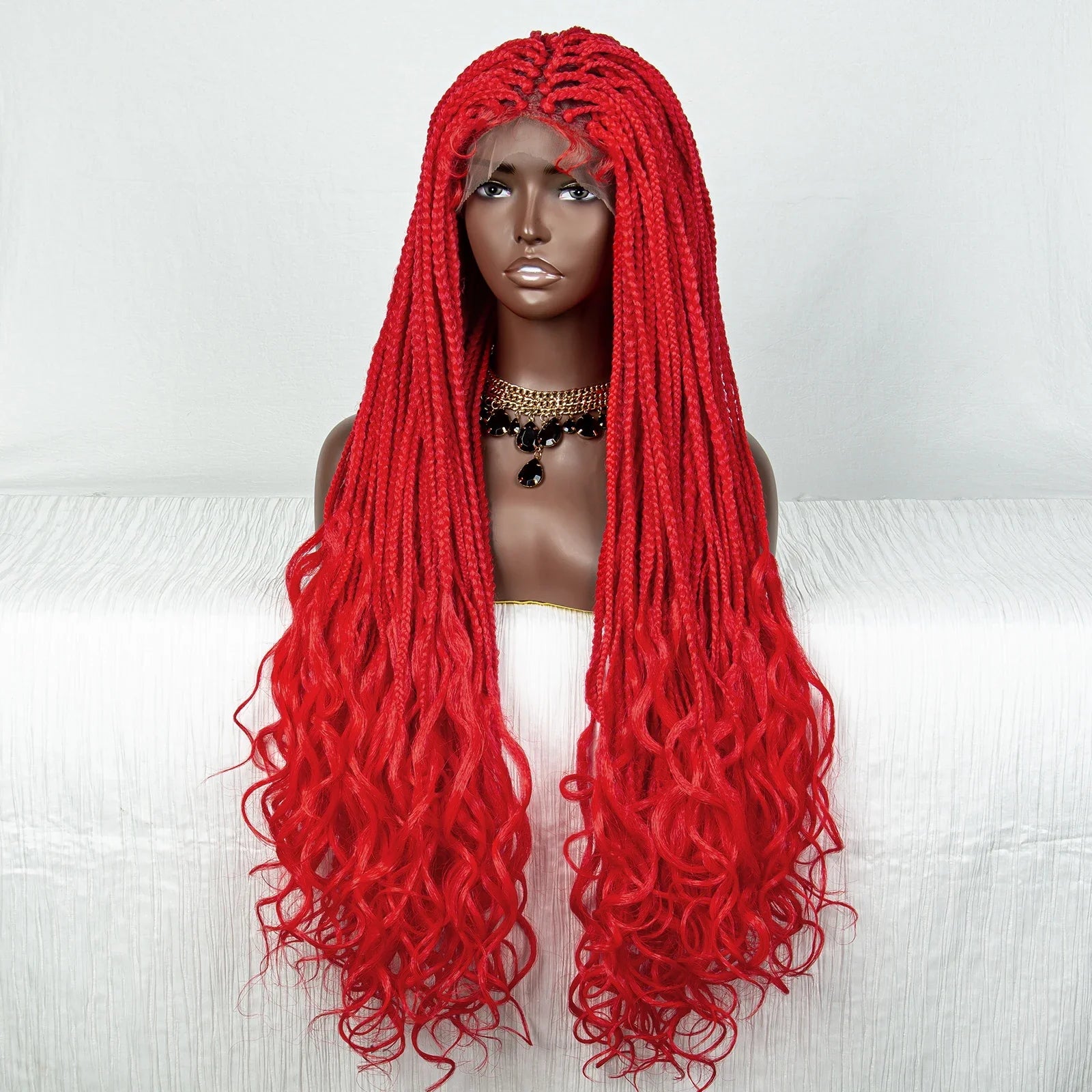 Perrue tressée Water Wave 36" | Dentelle frontale | Cheveux de bébé | Longues tresses