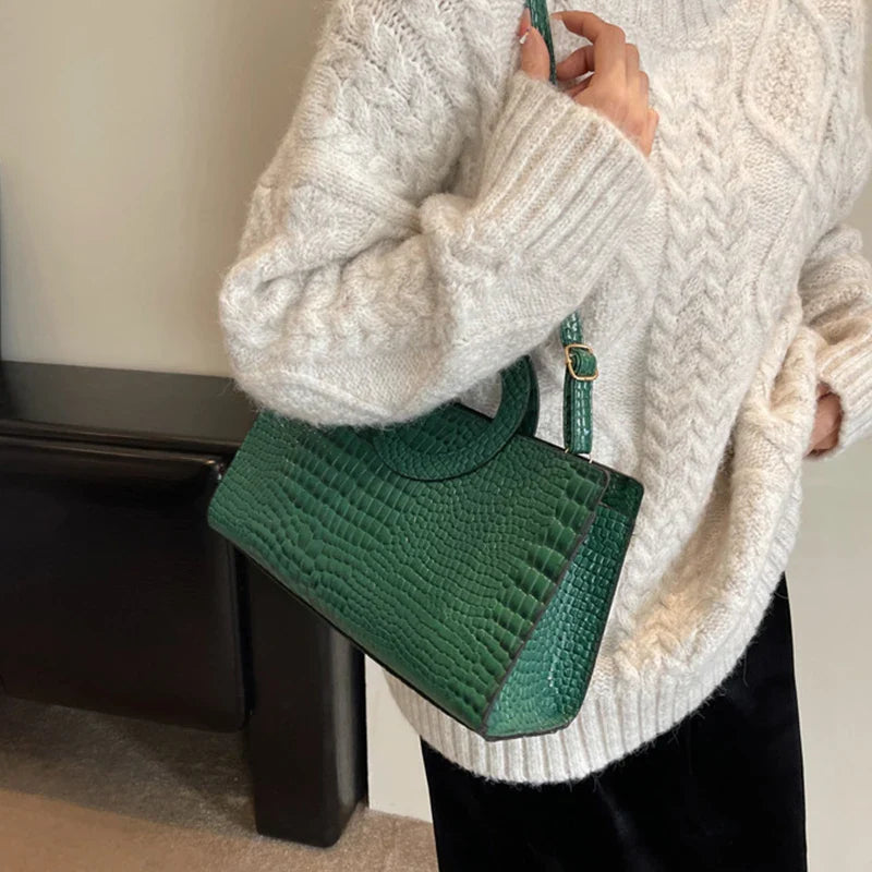 Sac à main de luxe pour femmes motif crocodile | Sac à bandoulière et sac bandoulière tendance (grand sac à main en cuir PU de marque célèbre, grande capacité)