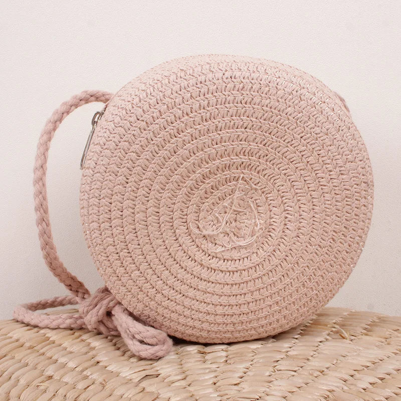 Sac bandoulière tissé en paille pour femme | Petit sac à main de plage rond en rotin fait main (sac à bandoulière pour femme)