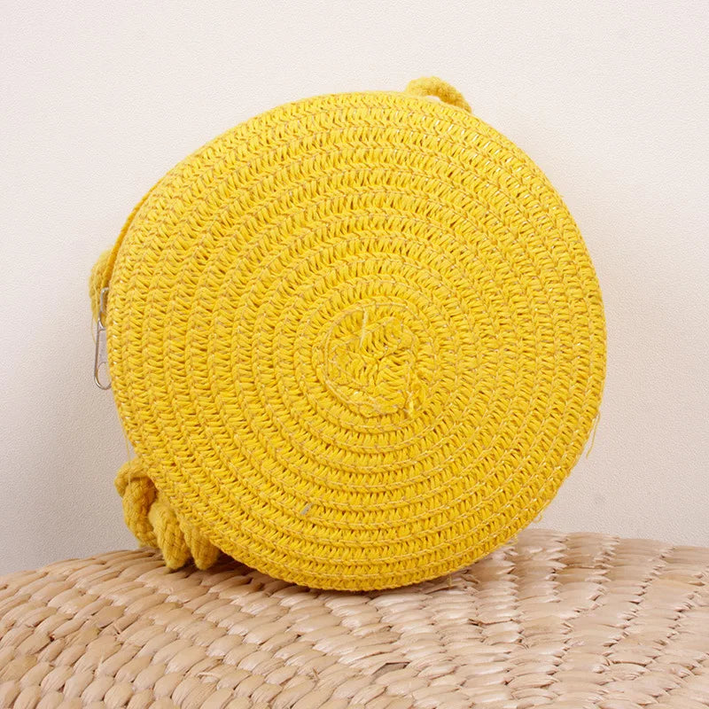 Sac bandoulière tissé en paille pour femme | Petit sac à main de plage rond en rotin fait main (sac à bandoulière pour femme)