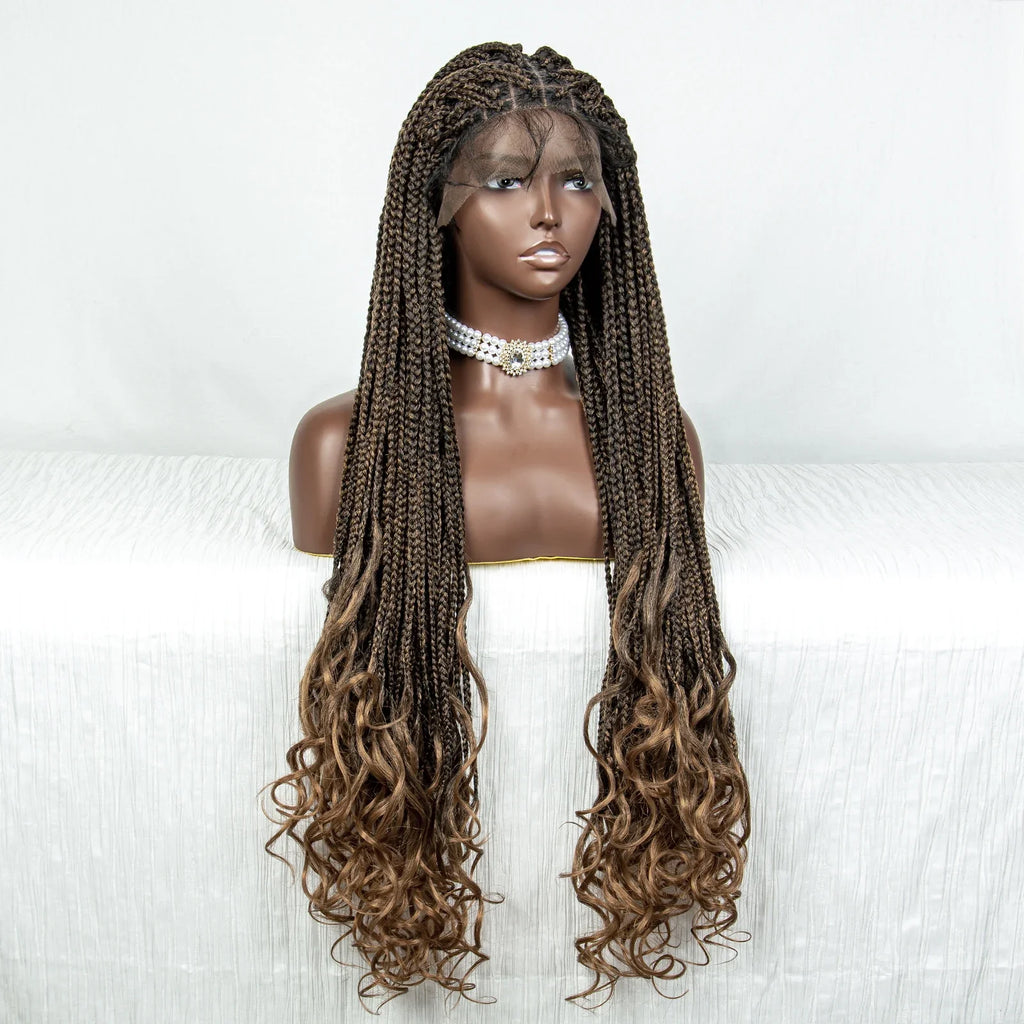 Perrue tressée Water Wave 36" | Dentelle frontale | Cheveux de bébé | Longues tresses