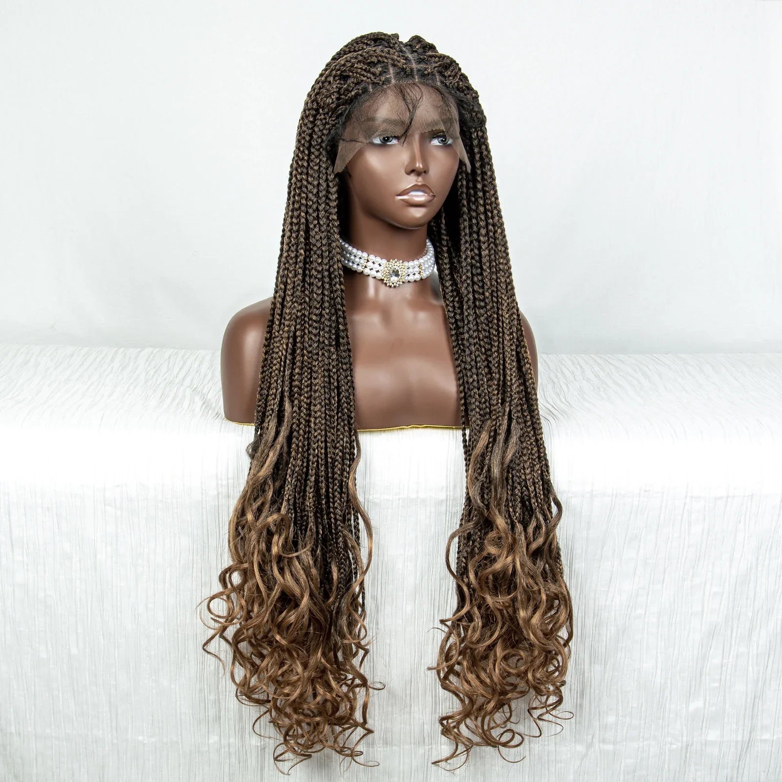 Perrue tressée Water Wave 36" | Dentelle frontale | Cheveux de bébé | Longues tresses