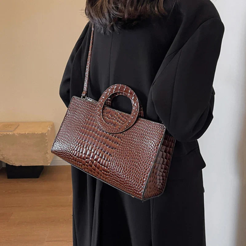 Sac à main de luxe pour femmes motif crocodile | Sac à bandoulière et sac bandoulière tendance (grand sac à main en cuir PU de marque célèbre, grande capacité)