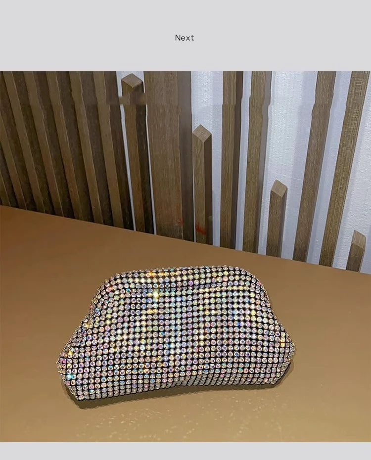Sac à main de luxe pour femme en forme de nuage scintillant | Sac de soirée en cristal brillant avec strass et diamants (Pochette de soirée pour mariage, Sac à bandoulière)