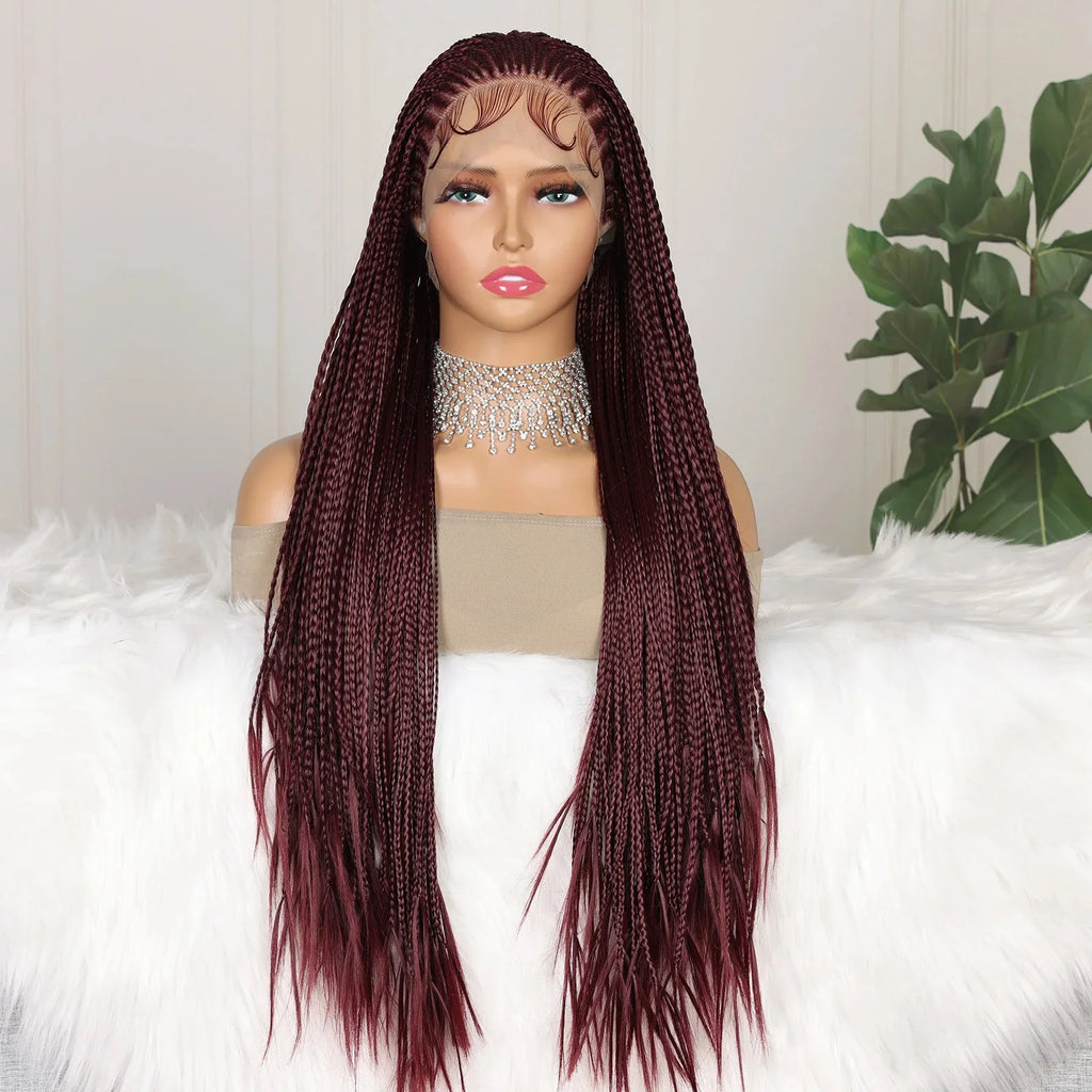 Perruque Tressée Goddess Twist 99J Bordeaux | Lace Frontale HD | Sans Nœuds | Cheveux de Bébé