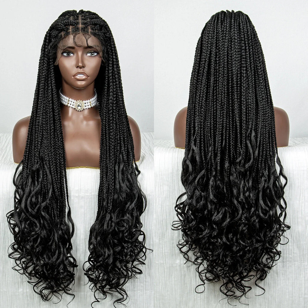 Perrue tressée Water Wave 36" | Dentelle frontale | Cheveux de bébé | Longues tresses