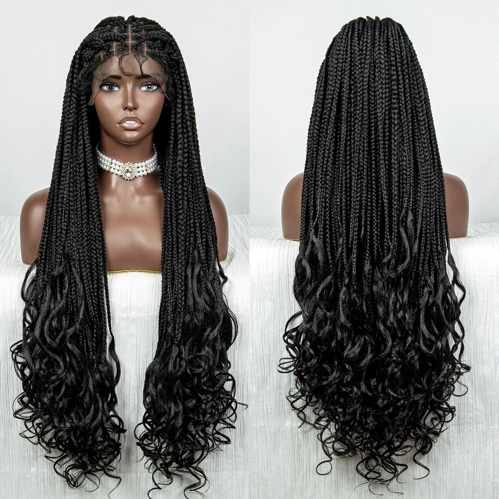Perrue tressée Water Wave 36" | Dentelle frontale | Cheveux de bébé | Longues tresses