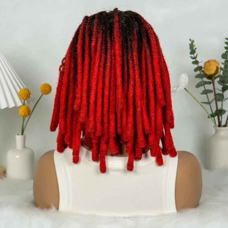 Perruque courte avec tresses africaines et nattes | Dentelle complète | Cheveux de bébé | Inspiration africaine