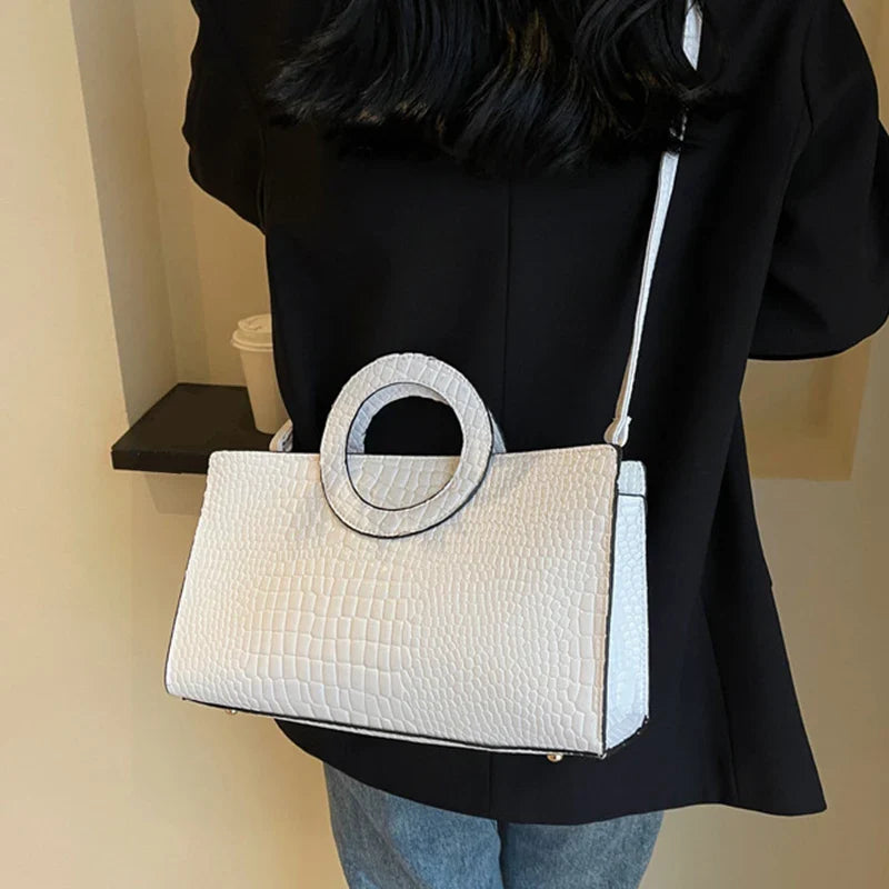Sac à main de luxe pour femmes motif crocodile | Sac à bandoulière et sac bandoulière tendance (grand sac à main en cuir PU de marque célèbre, grande capacité)