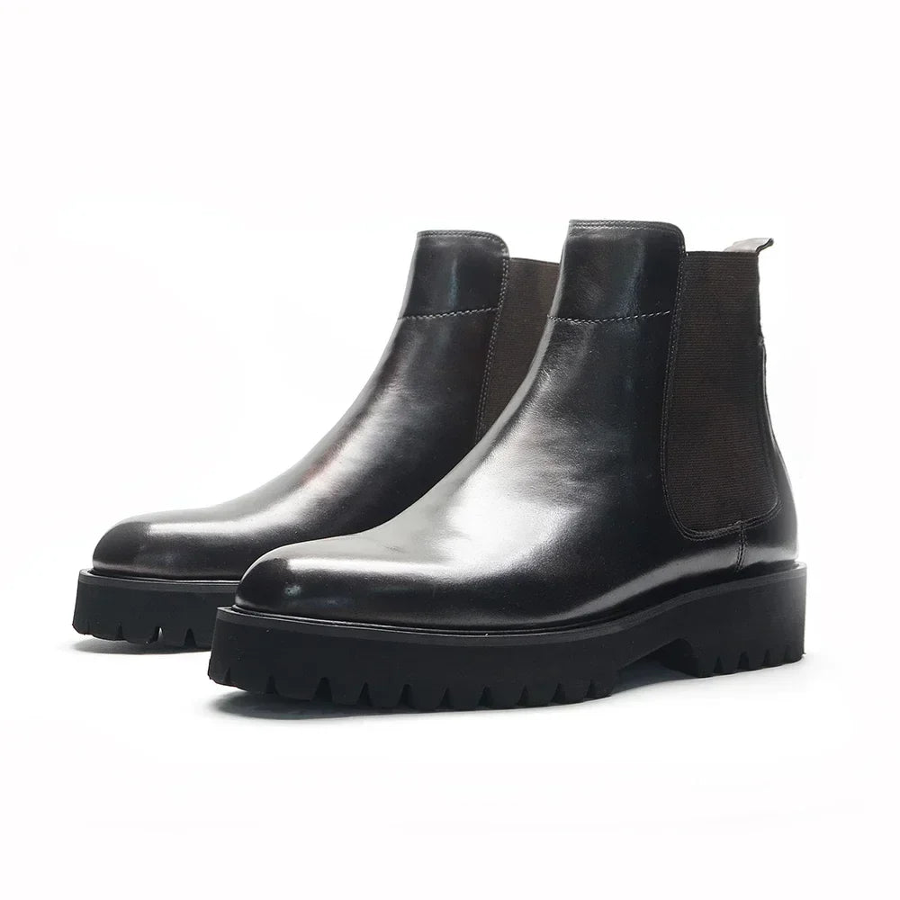 Bottes Chelsea montantes style britannique pour hommes | Luxe classique en cuir véritable (rehaussantes, bande élastique)