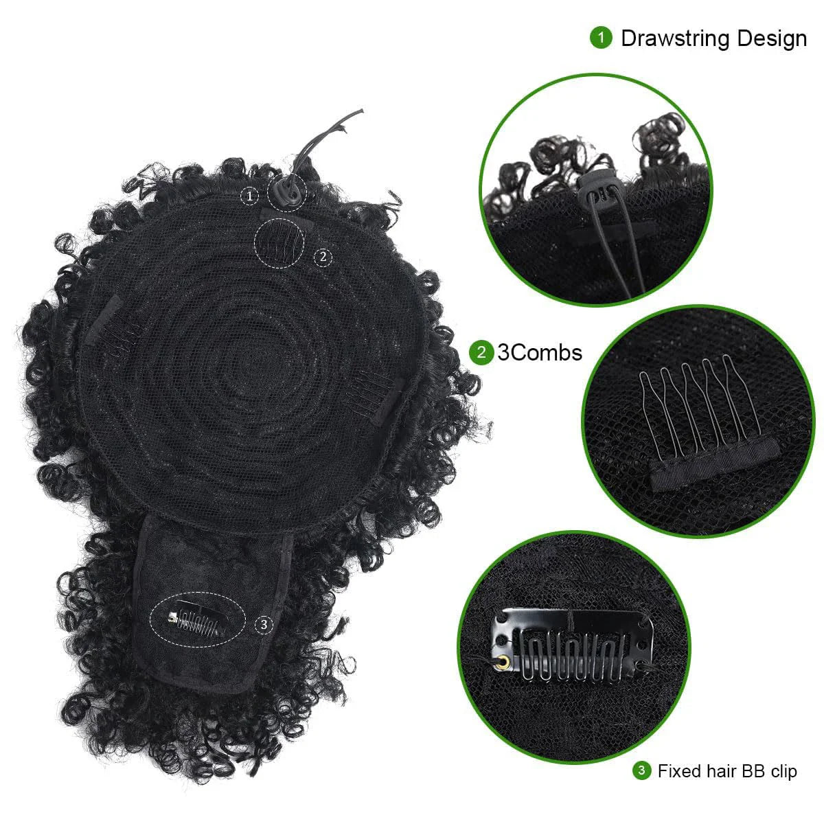 Afro Puff Kinky Curly Drawstring Ponytail Extension with Bangs | Synthetic Updo Hairpiece for Black Women | 12 Inch