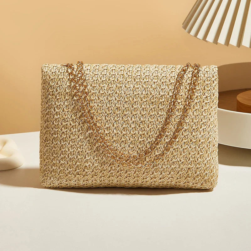 Sacs bandoulière pour femmes | Sacs à bandoulière en paille simples et sacs à main pour femmes avec fermoir (Petit sac carré pour l'été)