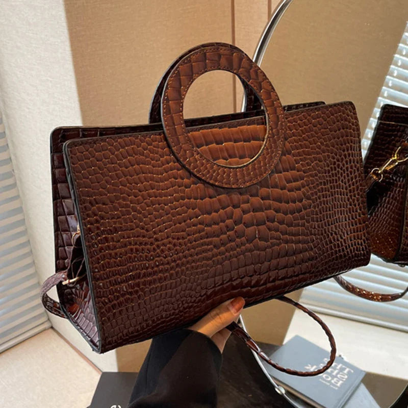 Sac à main de luxe pour femmes motif crocodile | Sac à bandoulière et sac bandoulière tendance (grand sac à main en cuir PU de marque célèbre, grande capacité)