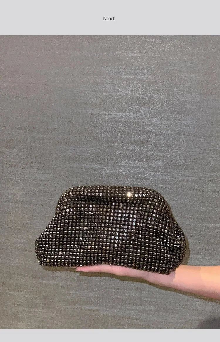 Sac à main de luxe pour femme en forme de nuage scintillant | Sac de soirée en cristal brillant avec strass et diamants (Pochette de soirée pour mariage, Sac à bandoulière)
