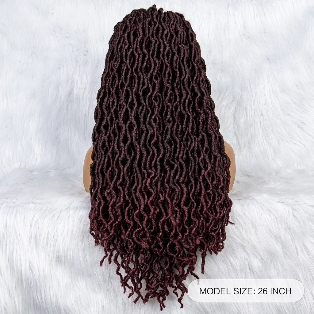 Perruque tressée sans nœuds avec pointes bouclées et cheveux de bébé | Perruque synthétique Lace Front pour femmes noires