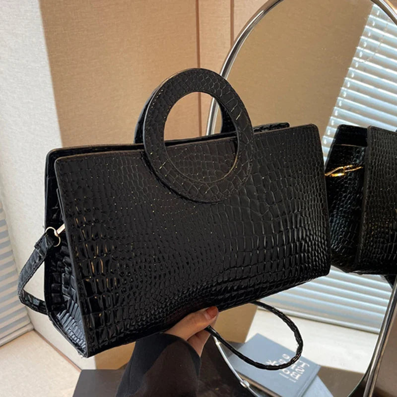Sac à main de luxe pour femmes motif crocodile | Sac à bandoulière et sac bandoulière tendance (grand sac à main en cuir PU de marque célèbre, grande capacité)