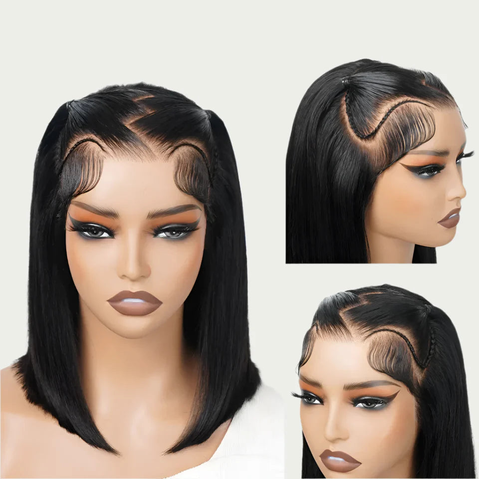 Perruque Lace Front Tressée en Zig Zag | Tulle Pré-coupé 13x4 | Tresses Droites | Perruque Synthétique Prête à Porter