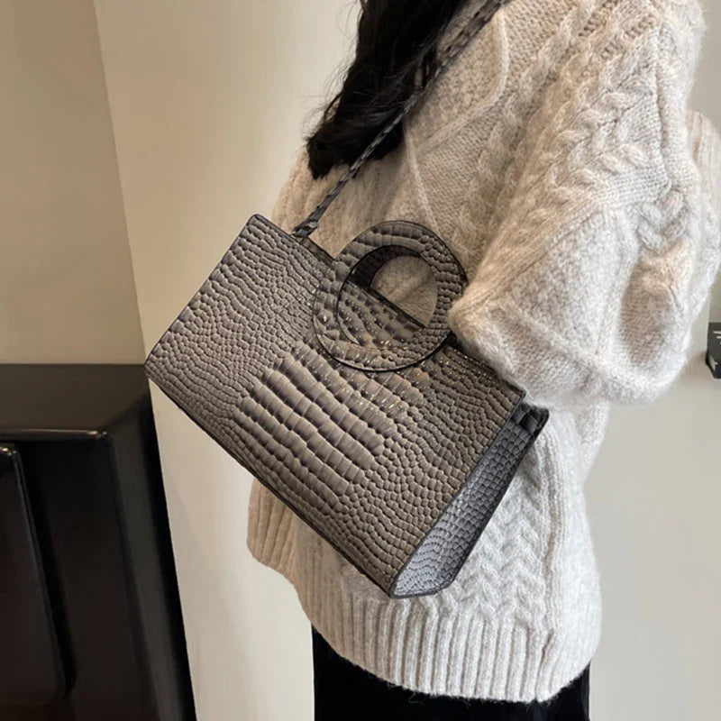 Sac à main de luxe pour femmes motif crocodile | Sac à bandoulière et sac bandoulière tendance (grand sac à main en cuir PU de marque célèbre, grande capacité)
