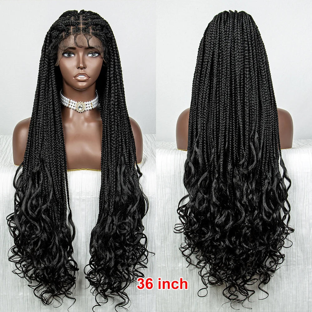 Perrue tressée Water Wave 36" | Dentelle frontale | Cheveux de bébé | Longues tresses