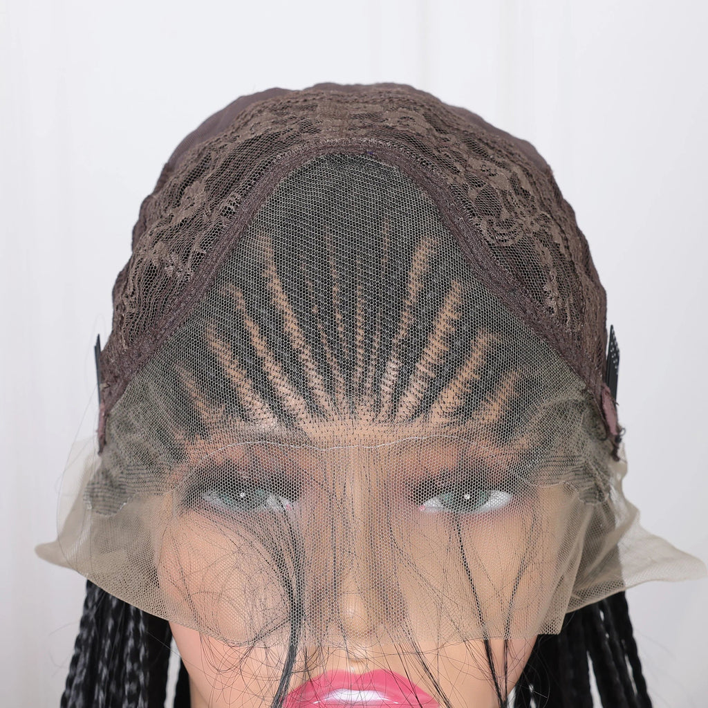 Perrque Tressée Déesse Faux Locs 13x4 | Tresses Boîte Sans Nœuds | Longue Synthétique Lace Front | Nœuds Blanchis