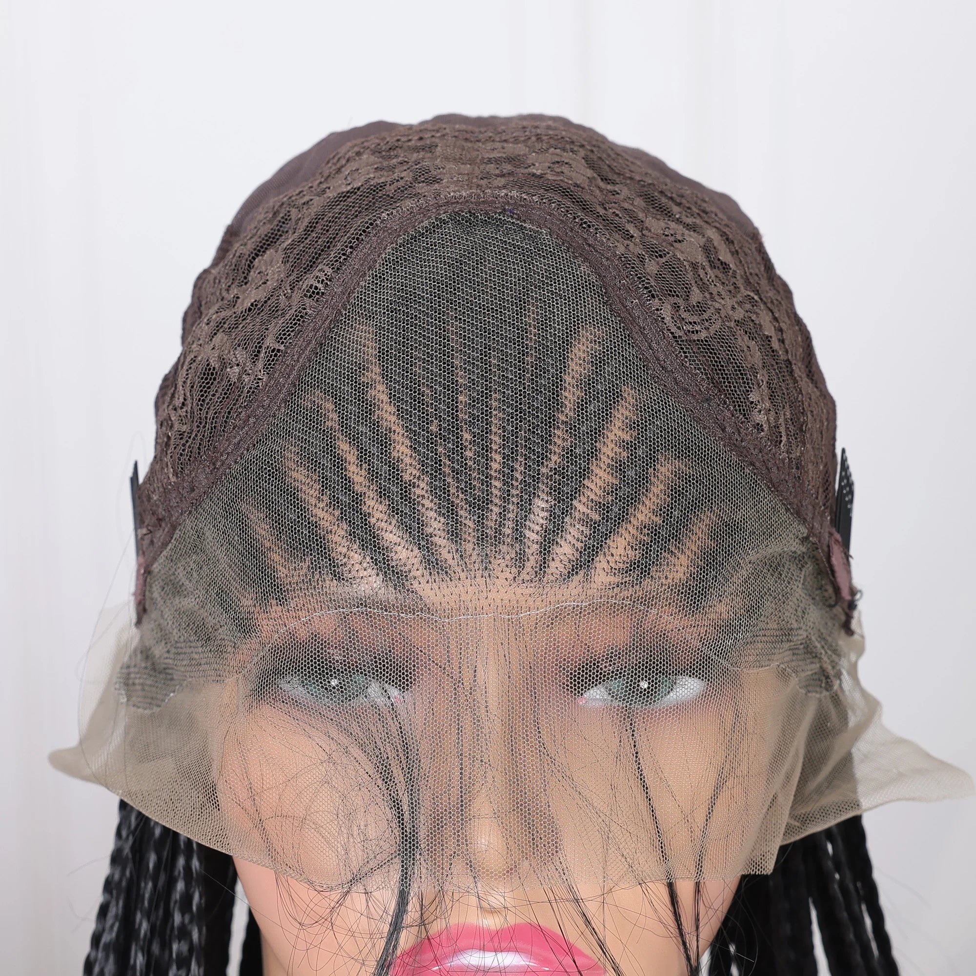 Perrque Tressée Déesse Faux Locs 13x4 | Tresses Boîte Sans Nœuds | Longue Synthétique Lace Front | Nœuds Blanchis