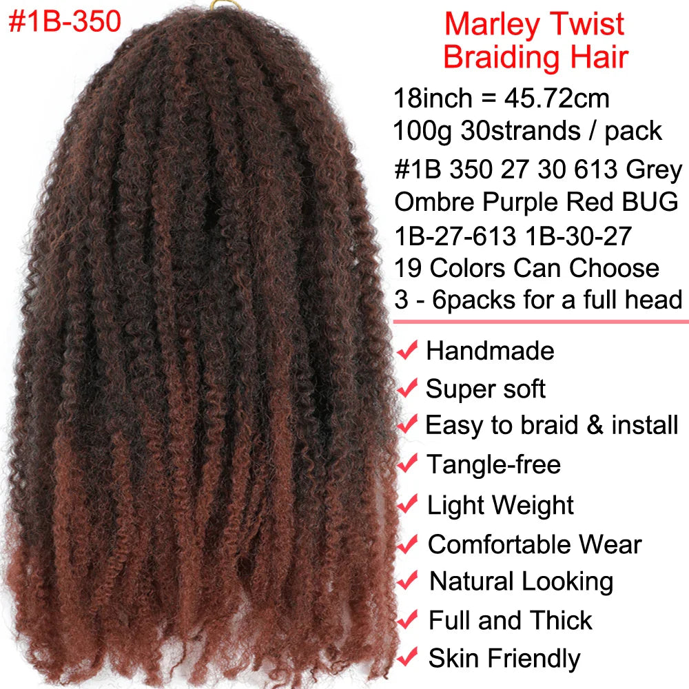 Cheveux à tresser Marley Twist 18" | Tresses au crochet | Extensions de cheveux crépus Afro Twist | Couleurs Ombré | 30 mèches/paquet