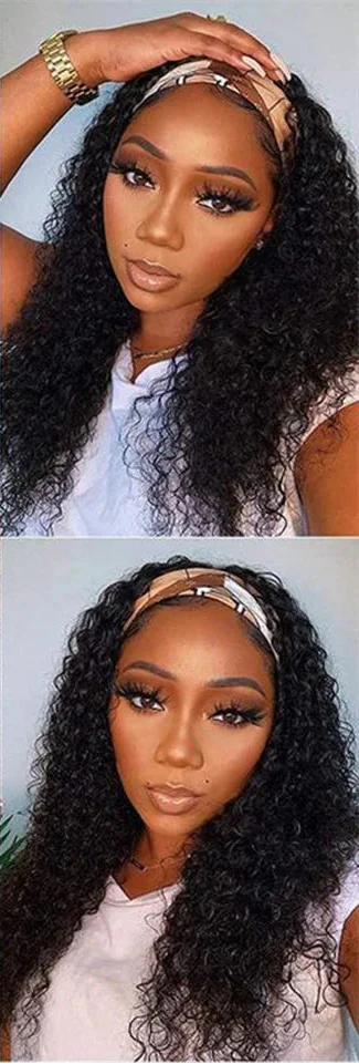 Perruque à bandeau bouclé Jerry densité 180 % | Cheveux humains brésiliens Remy sans colle