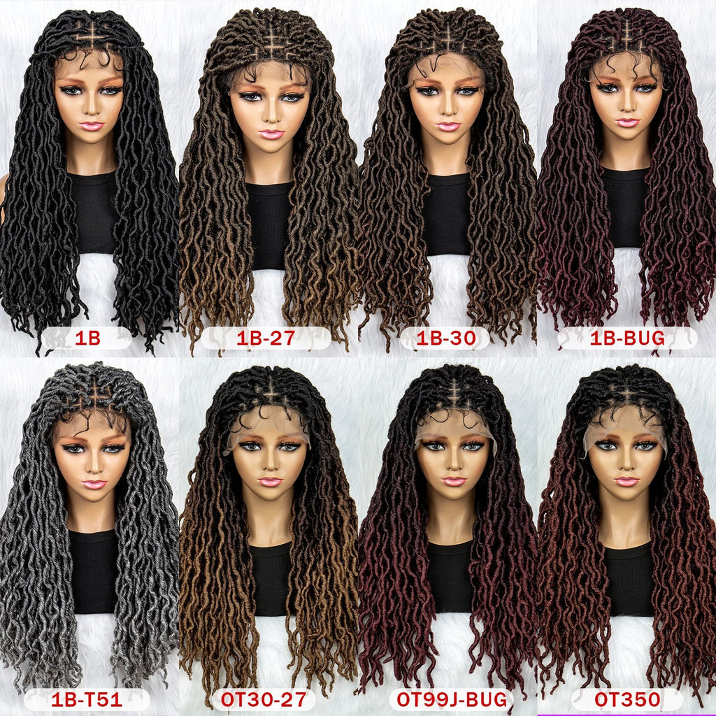 Perruque tressée sans nœuds avec pointes bouclées et cheveux de bébé | Perruque synthétique Lace Front pour femmes noires