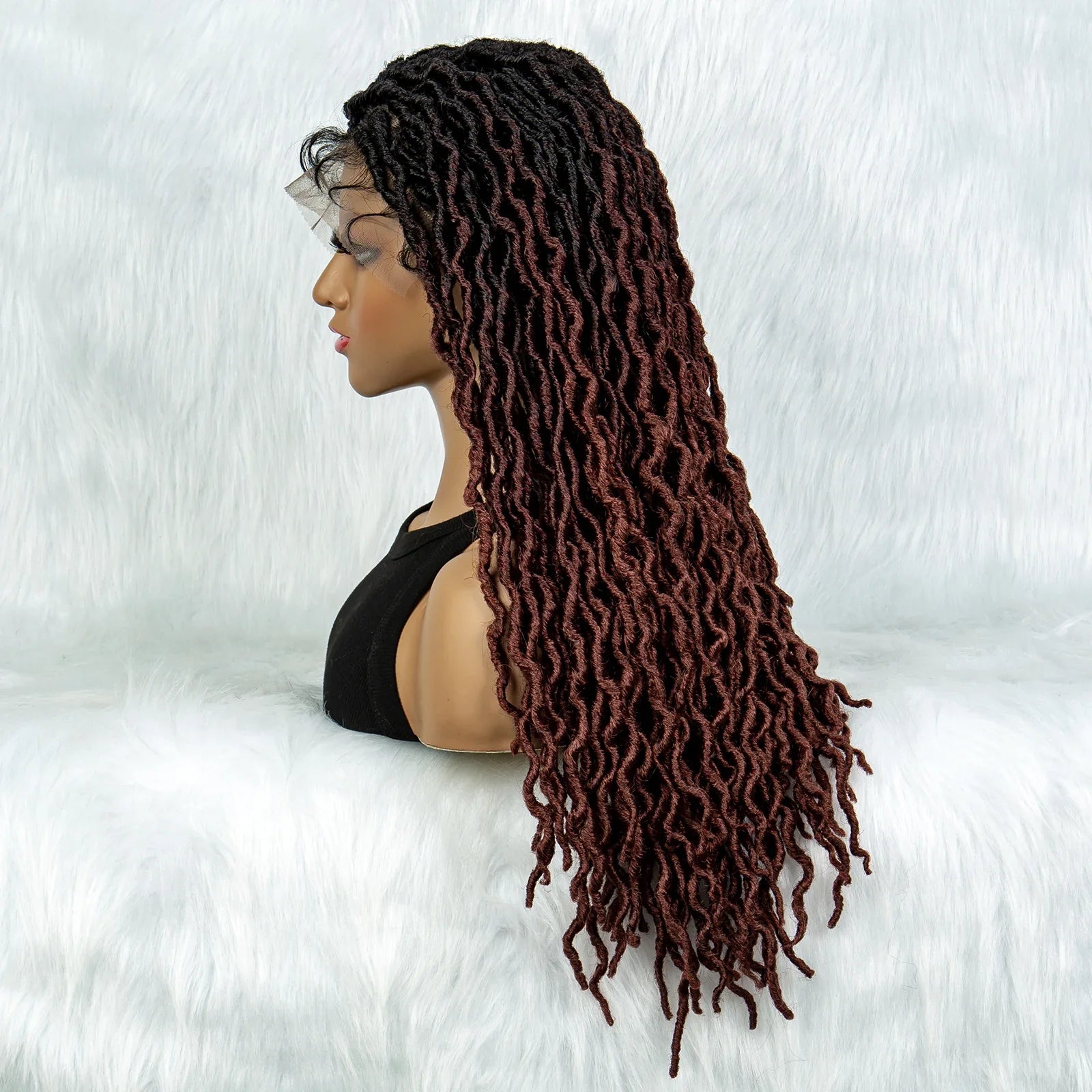 Perruque tressée sans nœuds avec pointes bouclées et cheveux de bébé | Perruque synthétique Lace Front pour femmes noires