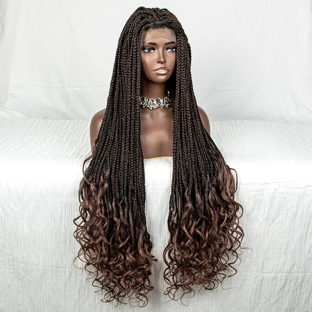 Perrue tressée Water Wave 36" | Dentelle frontale | Cheveux de bébé | Longues tresses
