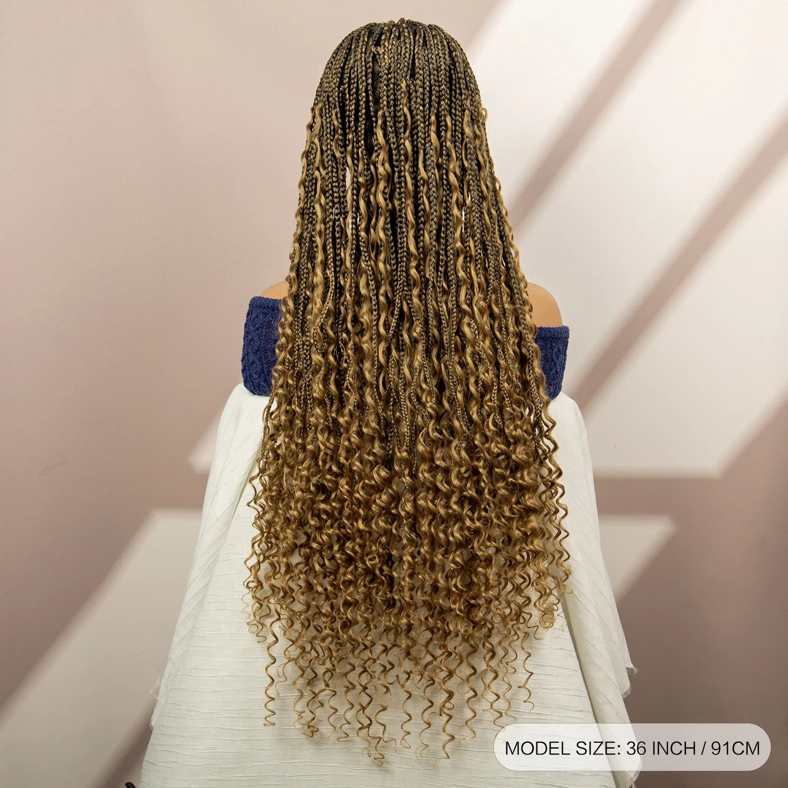 Perruque tressée boîte bohème avec cheveux bouclés | Accents dreadlocks style déesse | Perruque tressée marron en dentelle intégrale | Perruque tressée boîte bohème