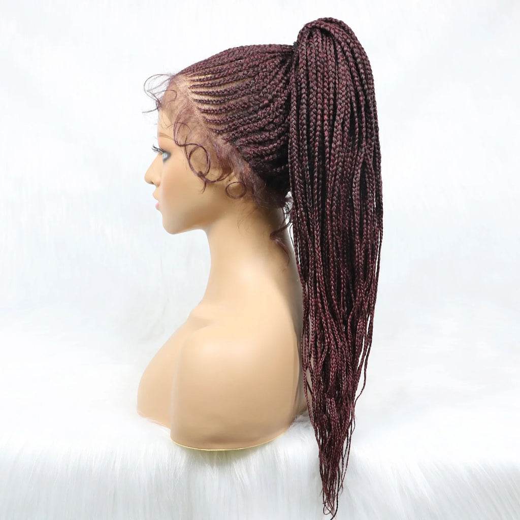 Perruque tressée Kima Cornrow & Bantu Knot | Tresses collées | Entièrement lacée | Cheveux synthétiques résistants à la chaleur
