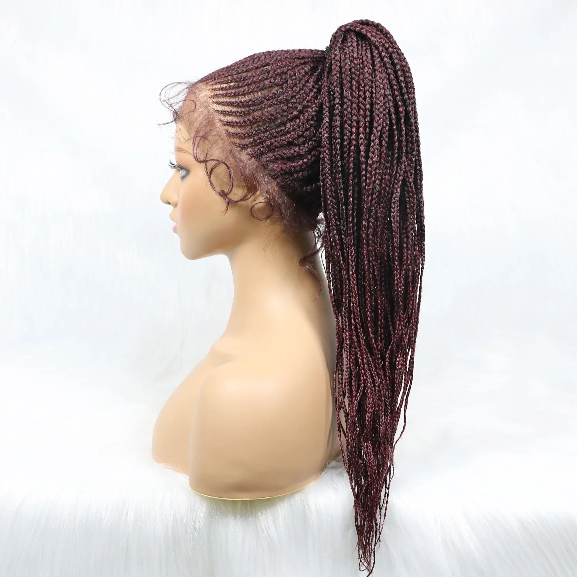 Perruque tressée Kima Cornrow & Bantu Knot | Tresses collées | Entièrement lacée | Cheveux synthétiques résistants à la chaleur