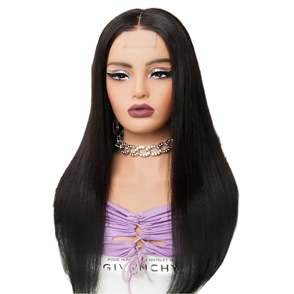 Perruque raide 2x6 Kim K Deep Middle Part | Closure de dentelle transparente sans colle 100% cheveux humains