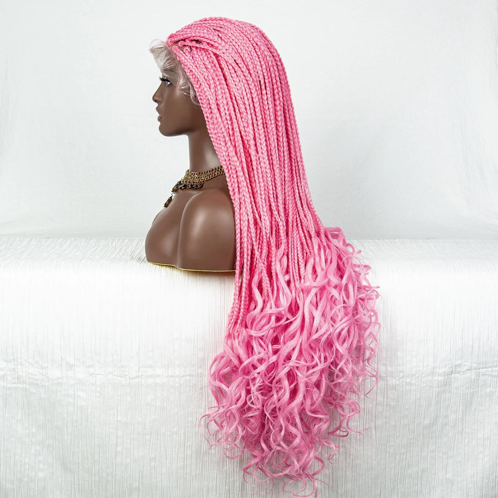 Perrue tressée Water Wave 36" | Dentelle frontale | Cheveux de bébé | Longues tresses