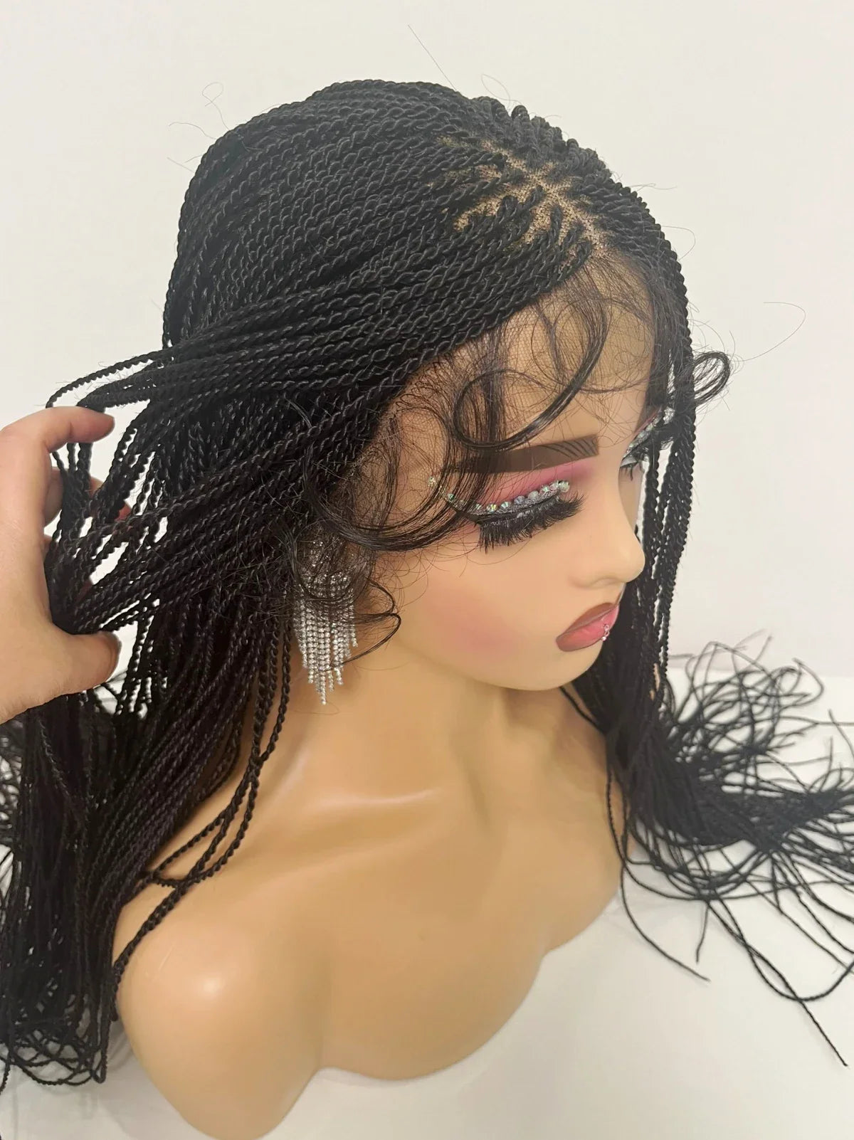 Perruque de tresses micro-torsadées de 28" | Style de tresses sénégalaises | Perruque Lace Front Transparente | Cheveux Kanekalon