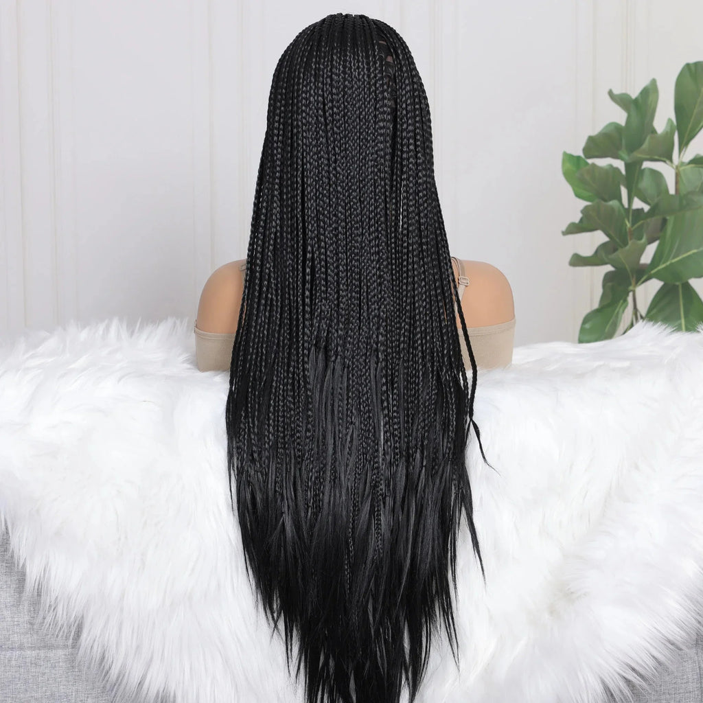 Perrque Tressée Déesse Faux Locs 13x4 | Tresses Boîte Sans Nœuds | Longue Synthétique Lace Front | Nœuds Blanchis