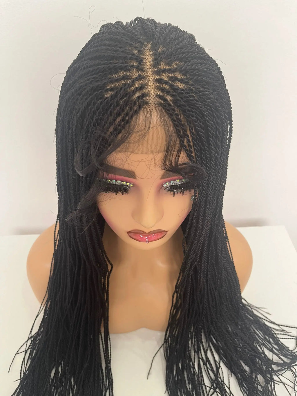 Perruque de tresses micro-torsadées de 28" | Style de tresses sénégalaises | Perruque Lace Front Transparente | Cheveux Kanekalon