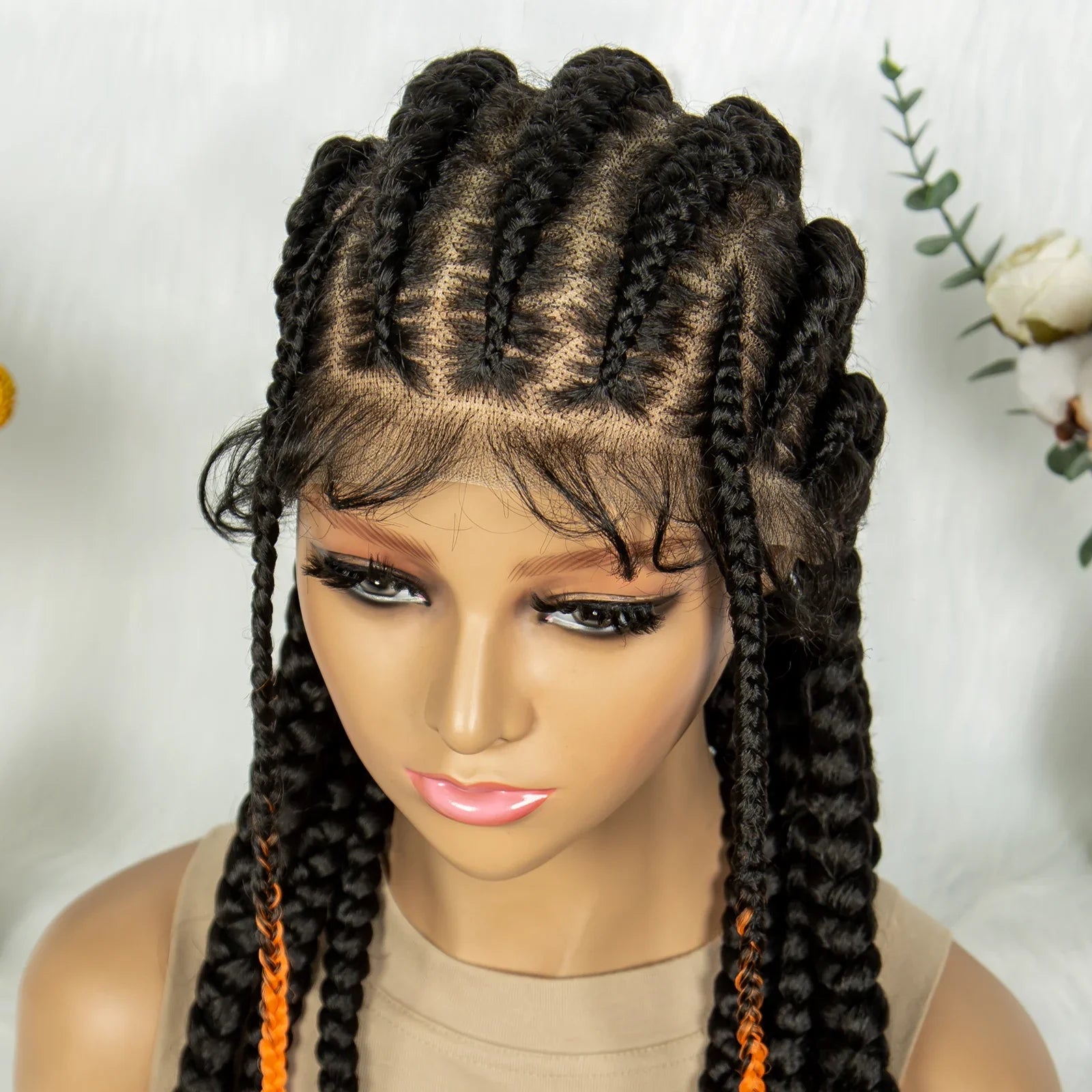Perruque en dentelle complète tressée sans nœuds | Tresses africaines | Cheveux de bébé | Perruque tressée synthétique