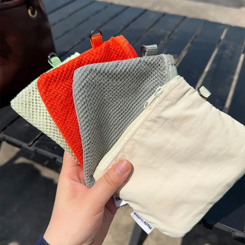 Trousses de maquillage de voyage | Nouvelle pochette à monnaie en maille et mini sac portable simple (sac carré polyvalent, porte-cartes à double fermeture éclair)