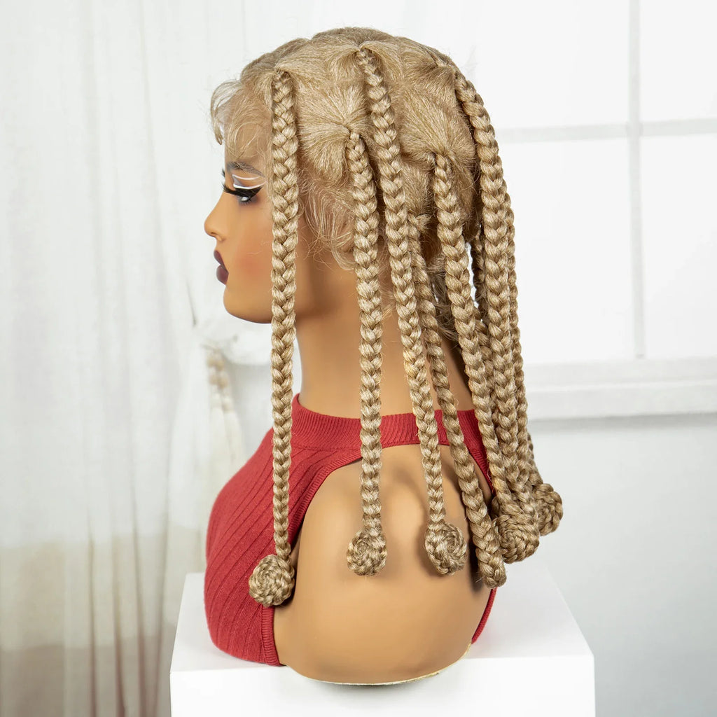 Perruques Blondes Tressées Synthétiques de 12 Pouces | Tresses Box Africaines Sans Nœuds en Dentelle Transparente avec Cheveux de Bébé pour Femmes Noires