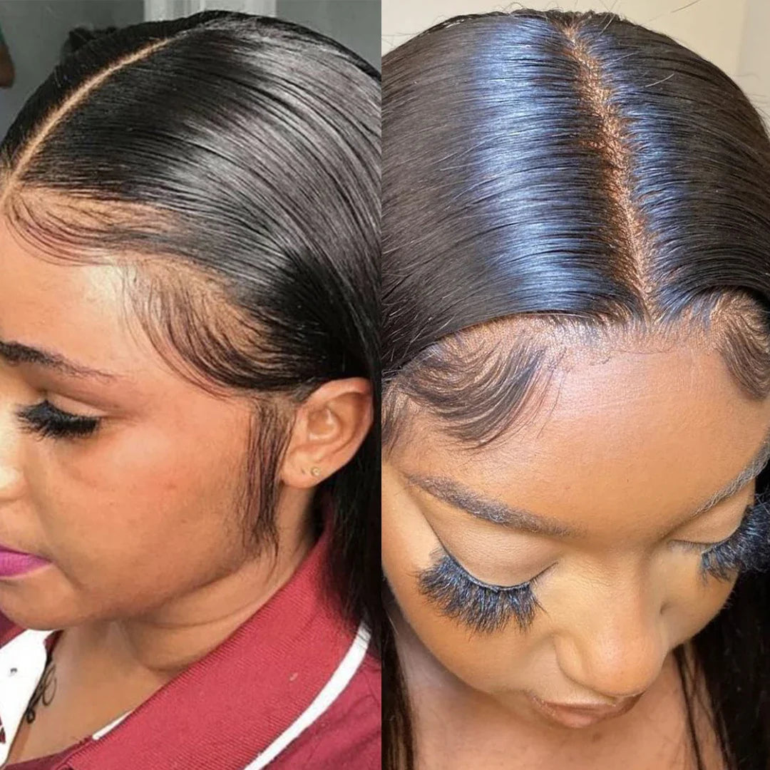 Perruque Bob Courte Droite Sans Colle 13x4 Lace Front Pré-Épilée avec Fermeture 4x4 Cheveux Humains Brésiliens Remy Ultra Lisses