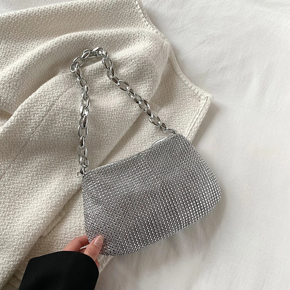 Pochette de Soirée Bling Strass | Sac à Main Coréen de Designer avec Chaîne en Diamants pour Dîner et Fêtes (Sac Carré Fourre-Tout Femme à Bandoulière)