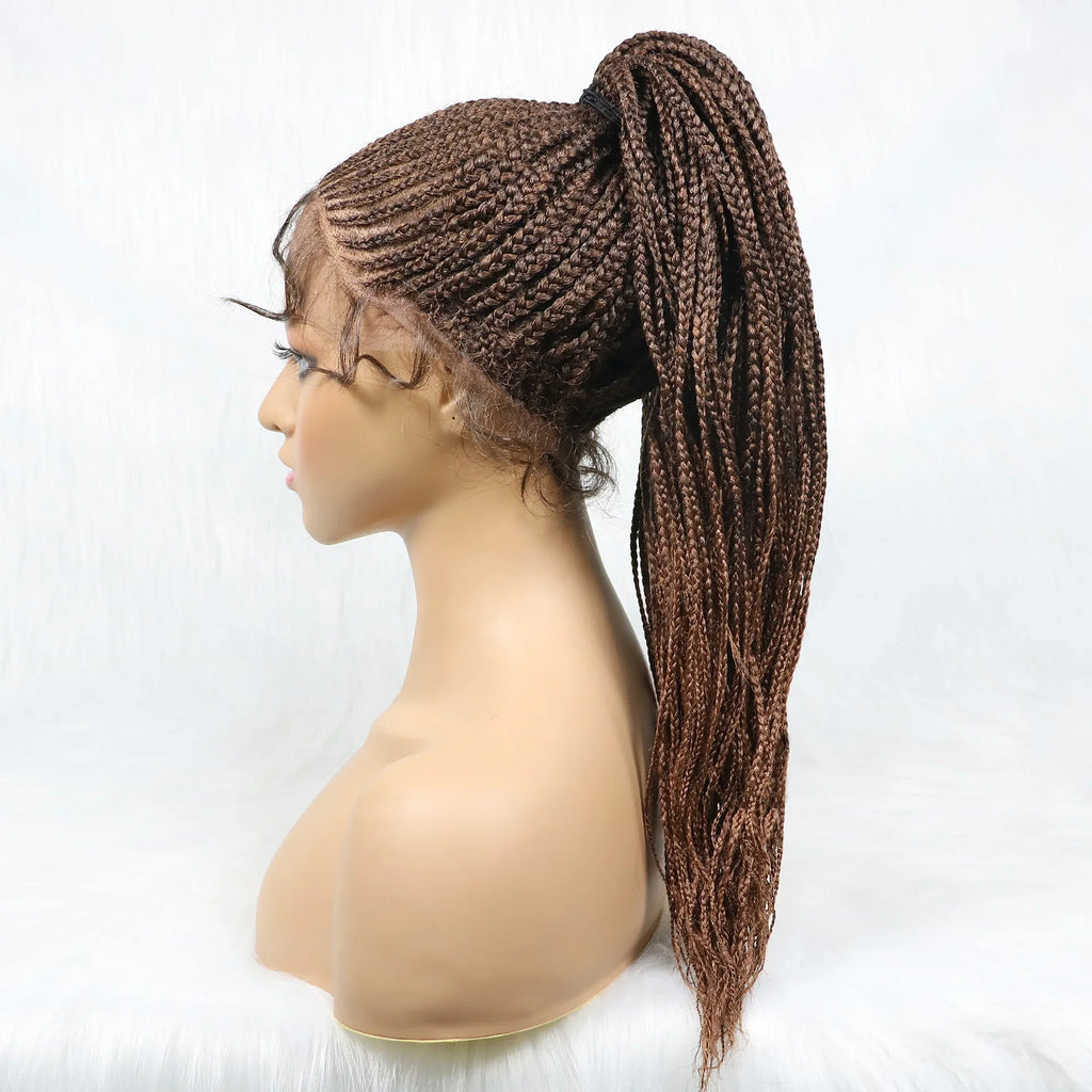 Perruque tressée Kima Cornrow & Bantu Knot | Tresses collées | Entièrement lacée | Cheveux synthétiques résistants à la chaleur