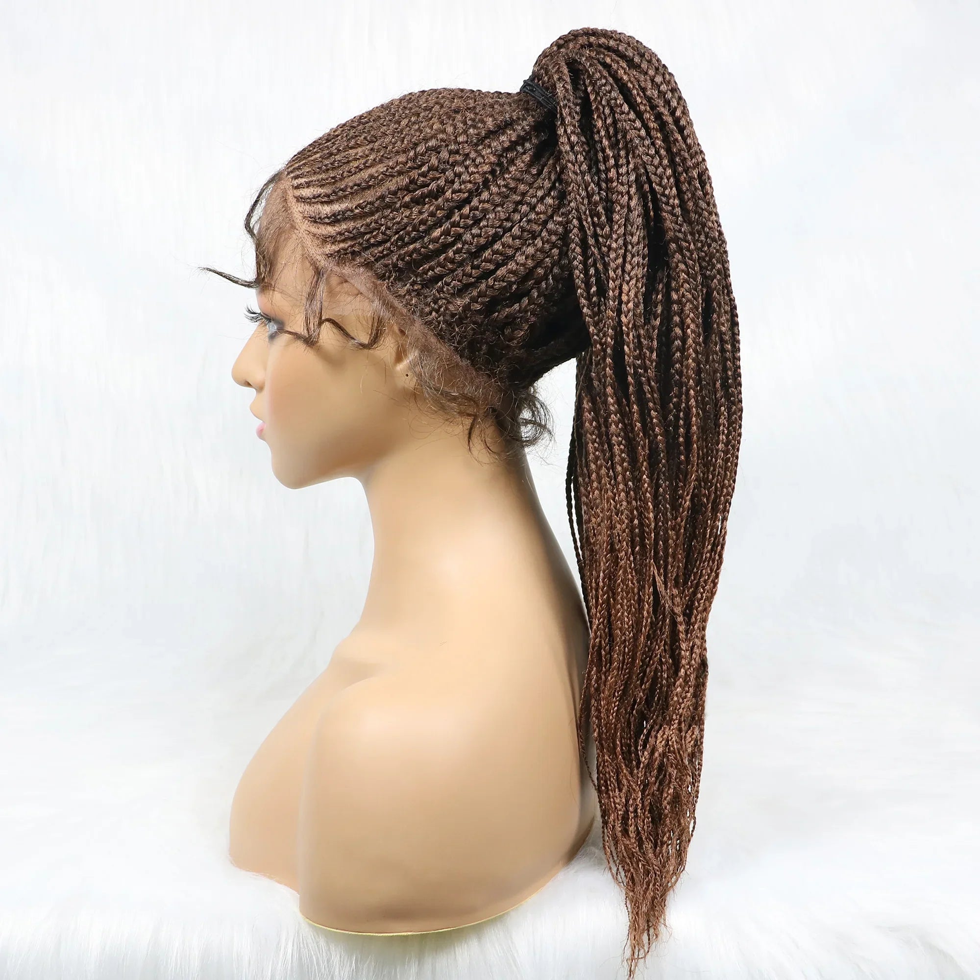Perruque tressée Kima Cornrow & Bantu Knot | Tresses collées | Entièrement lacée | Cheveux synthétiques résistants à la chaleur